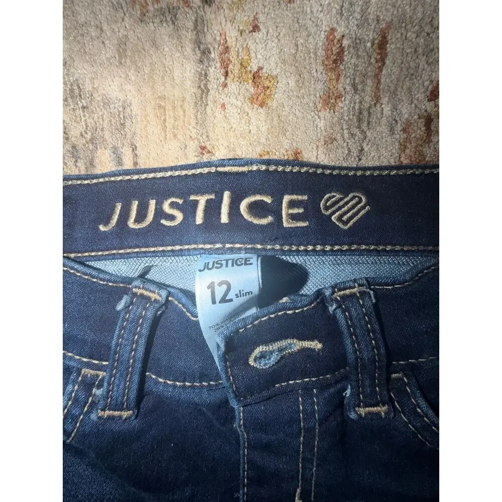 Justice Girls Size 12 Slim Dark Wash Skinny Jeans Stretch Adjustable Waist